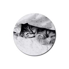 Sleepy Kitty Rubber Round Coaster (4 Pack)  by trendistuff