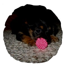 Puppy With A Chew Toy Large 18  Premium Flano Round Cushions by trendistuff