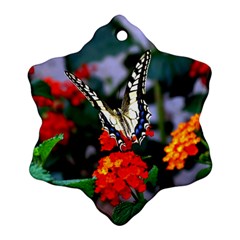 Butterfly Flowers 1 Snowflake Ornament (2-side) by trendistuff