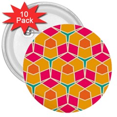 Shapes In Retro Colors Pattern			3  Button (10 Pack) by LalyLauraFLM