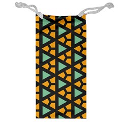 Green Triangles And Other Shapes Pattern Jewelry Bag by LalyLauraFLM