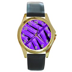 Purple Fern Round Gold Metal Watches