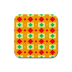 Green Red Yellow Rhombus Pattern 			rubber Square Coaster (4 Pack by LalyLauraFLM