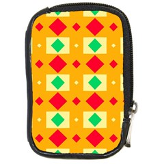 Green Red Yellow Rhombus Pattern 			compact Camera Leather Case by LalyLauraFLM