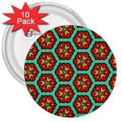 Red Flowers Pattern 			3  Button (10 Pack) by LalyLauraFLM