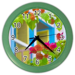 Colored Flowers In Front Ot Windows House Print Color Wall Clocks by dflcprints