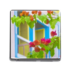 Colored Flowers In Front Ot Windows House Print Memory Card Reader (square) by dflcprints