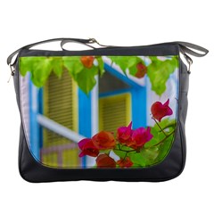 Colored Flowers In Front Ot Windows House Print Messenger Bags by dflcprints