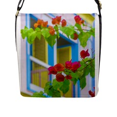 Colored Flowers In Front Ot Windows House Print Flap Messenger Bag (l)  by dflcprints