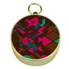 Brown Pink Blue Shapes 			gold Compass by LalyLauraFLM