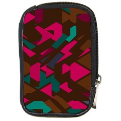 Brown Pink Blue Shapes 			compact Camera Leather Case