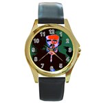 Edgar Allan Poe Pop Art  Round Gold Metal Watches Front