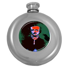 Edgar Allan Poe Pop Art  Round Hip Flask (5 Oz) by icarusismartdesigns