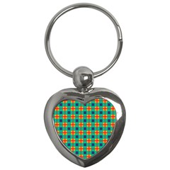 Squares In Retro Colors Pattern 			key Chain (heart) by LalyLauraFLM