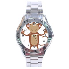 Female Monkey With Flower Stainless Steel Men s Watch by ilovecotton
