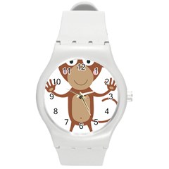 Female Monkey With Flower Round Plastic Sport Watch (m)