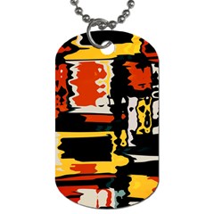 Distorted Shapes In Retro Colors 			dog Tag (one Side) by LalyLauraFLM