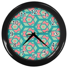 Pink Honeycombs Flowers Pattern  			wall Clock (black) by LalyLauraFLM