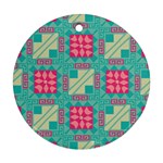 Pink flowers in squares pattern 			Ornament (Round) Front