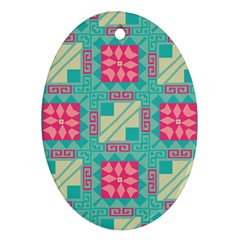 Pink Flowers In Squares Pattern 			ornament (oval) by LalyLauraFLM