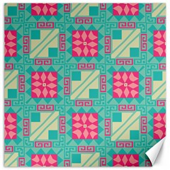 Pink Flowers In Squares Pattern 			canvas 20  X 20  by LalyLauraFLM
