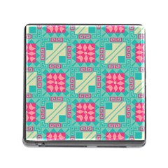 Pink Flowers In Squares Pattern 			memory Card Reader (square) by LalyLauraFLM