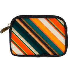 Diagonal Stripes In Retro Colors 	digital Camera Leather Case by LalyLauraFLM