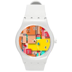 Rounded Rectangles Round Plastic Sport Watch (m) by hennigdesign