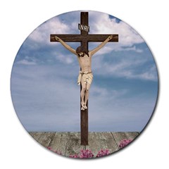 Jesus On The Cross Illustration Round Mousepads by dflcprints