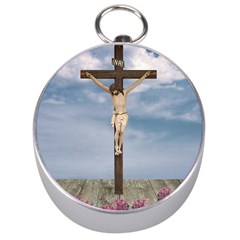 Jesus On The Cross Illustration Silver Compasses