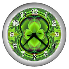 Green Clover Wall Clocks (silver)  by Delasel