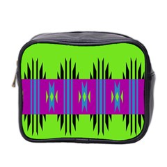 Tribal Shapes On A Green Background Mini Toiletries Bag (two Sides) by LalyLauraFLM