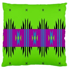 Tribal Shapes On A Green Background 	large Flano Cushion Case (two Sides) by LalyLauraFLM