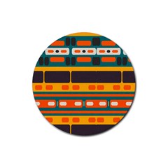 Rectangles In Retro Colors Texture 			rubber Round Coaster (4 Pack) by LalyLauraFLM