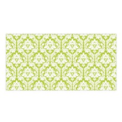 White On Spring Green Damask Satin Shawl