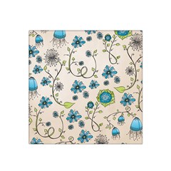 Whimsical Flowers Blue Satin Bandana Scarf by Zandiepants