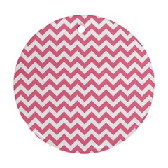 Pink And White Zigzag Round Ornament (two Sides)  by Zandiepants