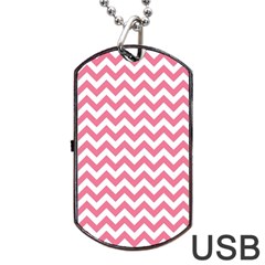 Pink And White Zigzag Dog Tag Usb Flash (one Side) by Zandiepants