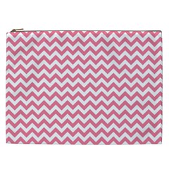 Pink And White Zigzag Cosmetic Bag (xxl)  by Zandiepants