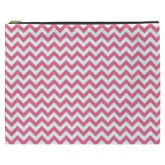 Pink And White Zigzag Cosmetic Bag (xxxl)  by Zandiepants