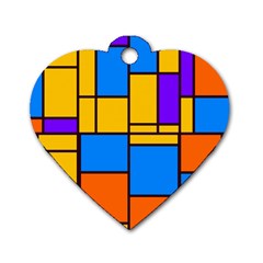 Retro Colors Rectangles And Squares 			dog Tag Heart (one Side) by LalyLauraFLM