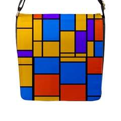 Retro Colors Rectangles And Squares 			flap Closure Messenger Bag (l) by LalyLauraFLM