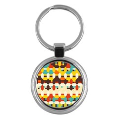 Shapes In Retro Colors 			key Chain (round) by LalyLauraFLM