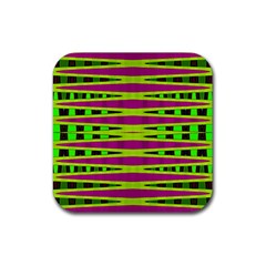 Bright Green Pink Geometric Rubber Coaster (square) 