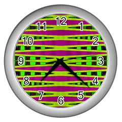 Bright Green Pink Geometric Wall Clocks (silver) 