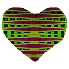 Bright Green Pink Geometric Large 19  Premium Heart Shape Cushions