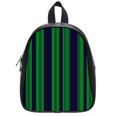 Dark Blue Green Striped Pattern School Bags (small)  by BrightVibesDesign