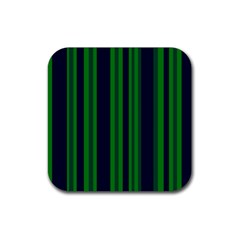 Dark Blue Green Striped Pattern Rubber Coaster (square) 