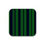 Dark Blue Green Striped Pattern Rubber Coaster (Square)  Front