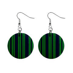 Dark Blue Green Striped Pattern Mini Button Earrings by BrightVibesDesign